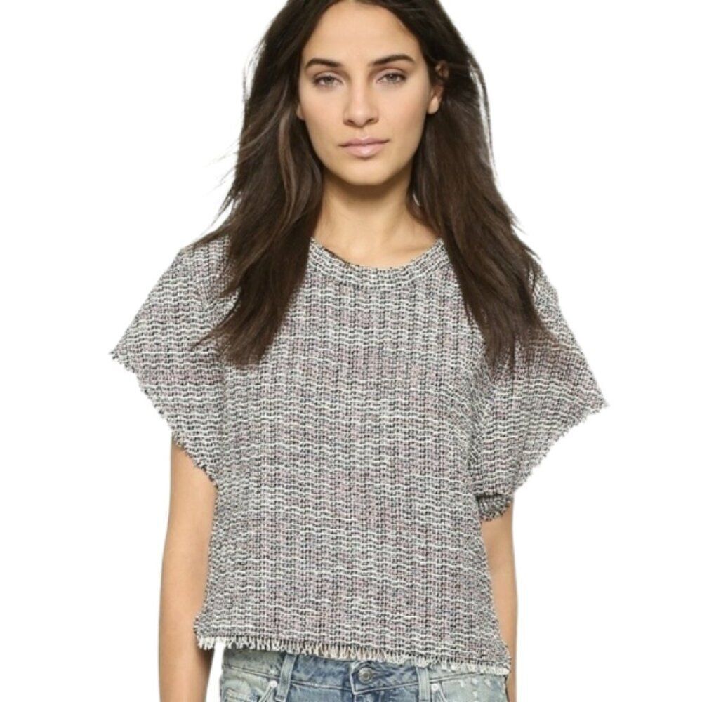 IRO tweed fringe short-sleeved boxy top size 34 2 XS - Picture 9 of 9